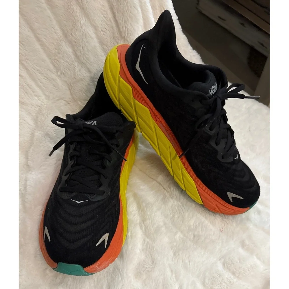 Hoka One One Clifton11 Arahi 6 Mens Running Shoes Black Flame Orange Yelloze 9D